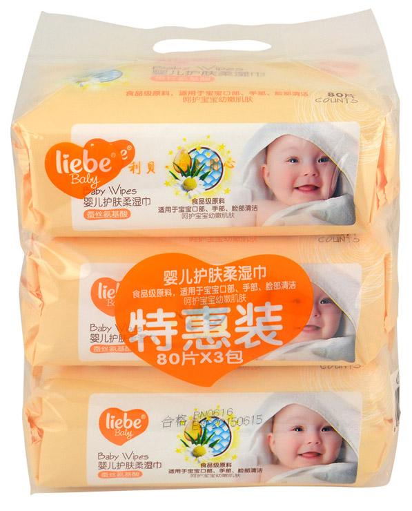 利貝嬰兒護(hù)膚柔濕巾80片X3包