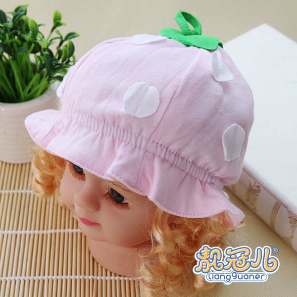 靚冠兒嬰幼兒純棉六片花邊帽子粉白色