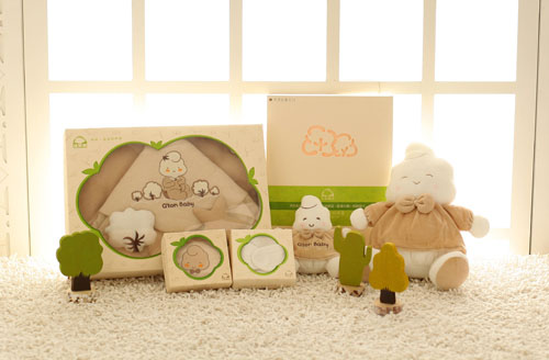 棉果果彩棉加棉包被搖鈴圍兜套裝