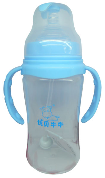 優(yōu)貝牛牛藍色寬口雙柄全自動PP奶瓶300ml