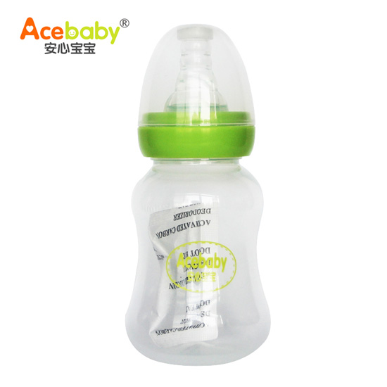 安心寶寶125ml標(biāo)口圓弧形PP奶瓶綠色