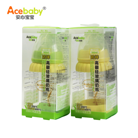 安心寶寶180ml高硼硅玻璃奶瓶黃色綠色盒裝