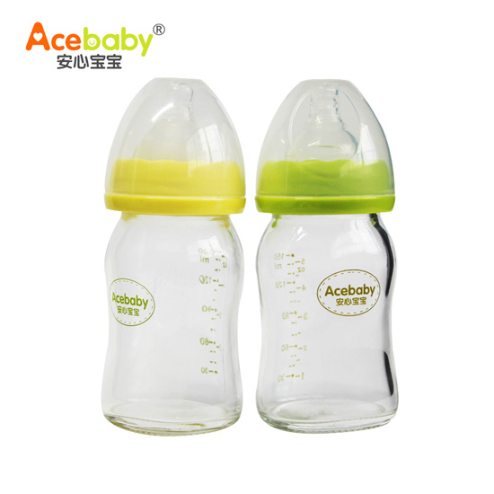 安心寶寶150ml抗摔鈦金玻璃奶瓶黃色綠色