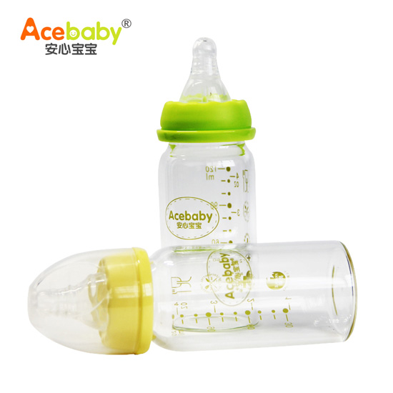 安心寶寶120ml標準口徑高硼硅玻璃奶瓶綠色黃色兩個裝