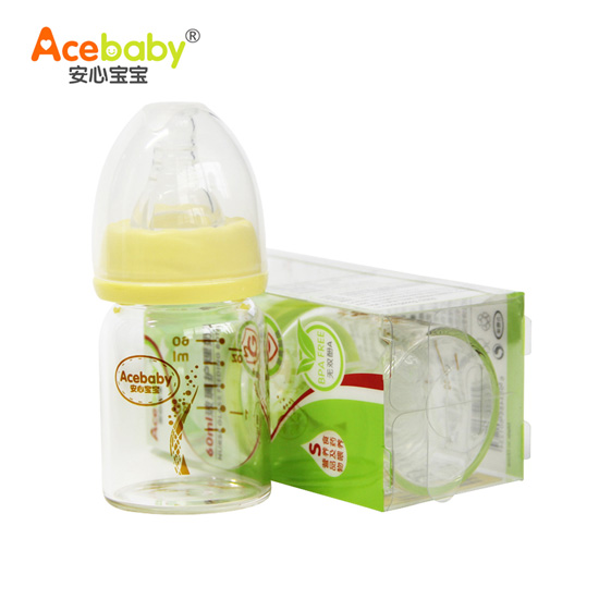 安心寶寶60ml玻璃護(hù)理奶瓶黃色綠色盒裝