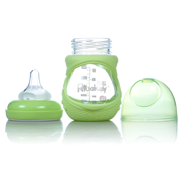 樂(lè)起防摔玻璃奶瓶綠色