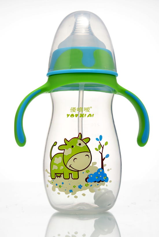 優(yōu)嘻噯炫彩PP寬口自動(dòng)奶瓶330ml藍(lán)綠色