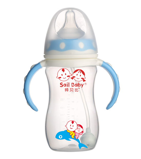 帥貝比PPSU自動有柄奶瓶藍色