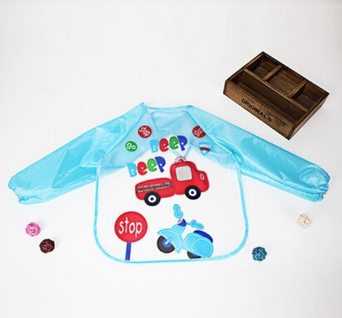 嬰兒EVA免洗吃飯衣圍兜圍嘴長袖藍汽車