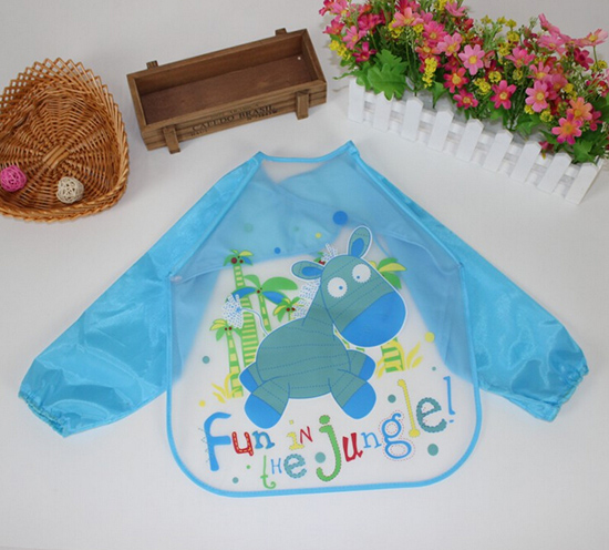 嬰兒EVA免洗吃飯衣圍兜圍嘴長(zhǎng)袖天藍(lán)
