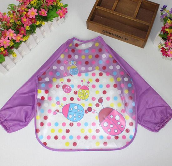 嬰兒EVA免洗吃飯衣圍兜圍嘴長袖紫