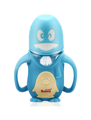 小太陽(yáng)可愛(ài)企鵝寬口徑防摔玻璃奶瓶260ML