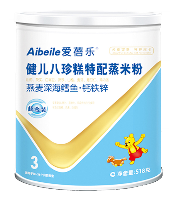 愛(ài)蓓樂(lè)健兒八珍糕特配蒸米粉(大圓型鐵罐) 燕麥深海鱈魚(yú)鈣鐵鋅