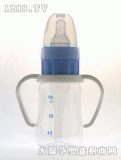 實(shí)感帶柄防嗆PP奶瓶120mL藍(lán)刻度