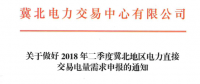 二季度冀北地區(qū)電力直接交易電量需求開(kāi)始申報(bào)（附電力用戶(hù)名單）