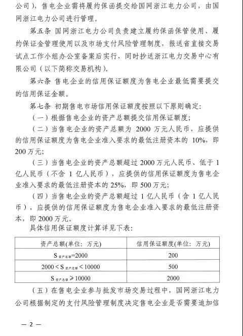 新規(guī)！浙江擬按售電企業(yè)資產總額繳納保函 最高2000萬